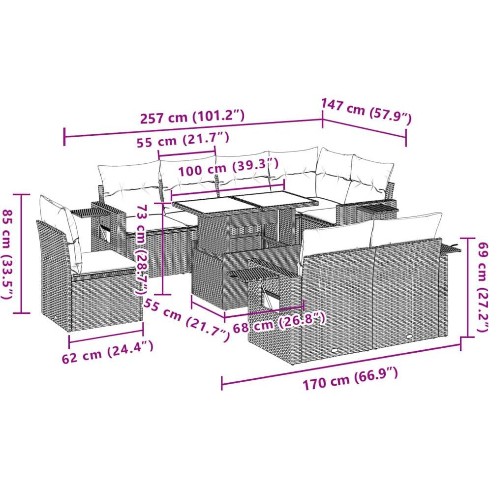Thumbnail - VidaXL, Gartenlounge, Gartenmöbel Sofa Garnitur Sitzgruppe Lounge 9-tlg. Schwarz Poly Rattan