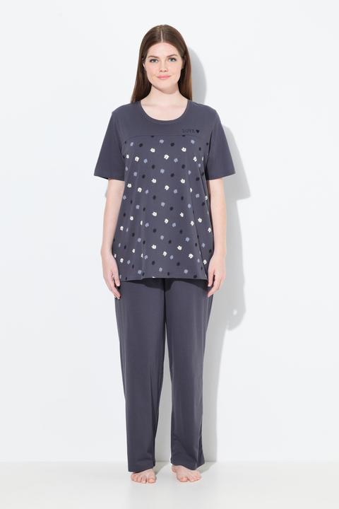 Image du produit Ulla Popken Pyjama 2 pièces, pantalon + haut à fleurs avec broderie, décolleté rond et manches courtes (42, 44)