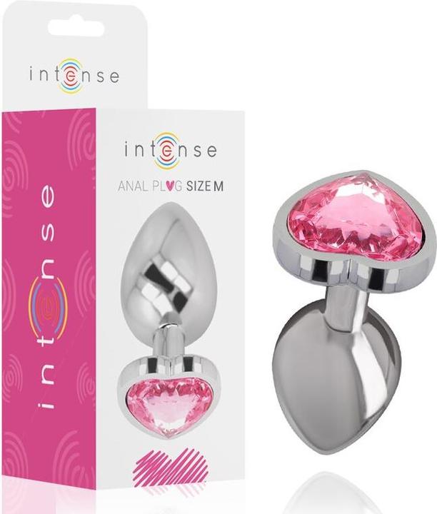 Actual product image Intense Anal Plug Metal Aluminium Heart N Pink Size M