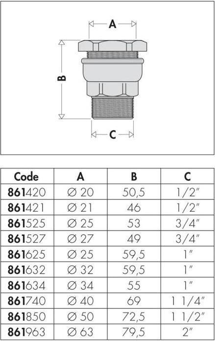 Actual product image Caleffi Connection fitting 861 brass 40 x 1 1/4" AG