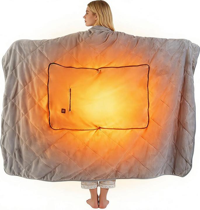 Immagine prodotto Ideoon Heizdecke 135x180 cm aus Polarfleece mit Druckknöpfen, elektrische Wärmedecke (180 x 135 cm)