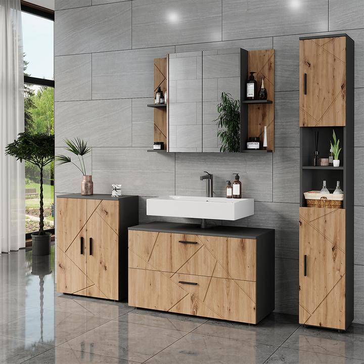 Produktbild Vicco Badspiegelschrank Irma, Anthrazit/Goldkraft Eiche, 100 x 75 cm mit 2 Türen