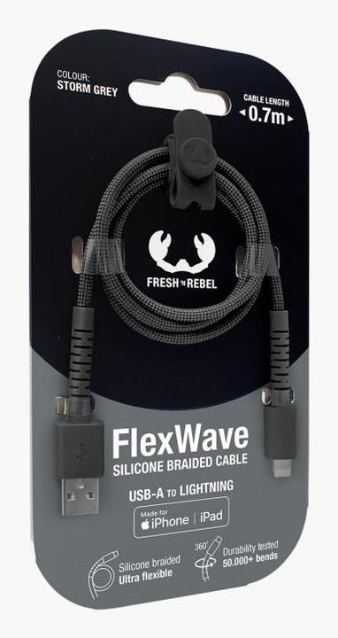 Actual product image Fresh'N Rebel Fresh 'n Rebel USB-A zu Lightning silicon geflochtenes Kabel "FlexWave" 70cm, Storm Grey (0.70 m, 12 W)