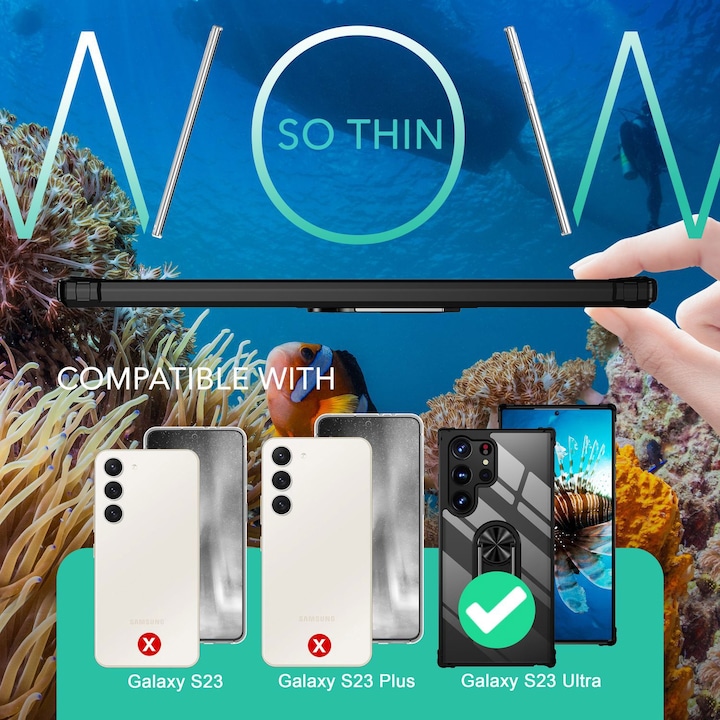Produktbild Nalia Klare Hybrid Ring Hülle mit 2x Displayschutz (Samsung Galaxy S23 Ultra)