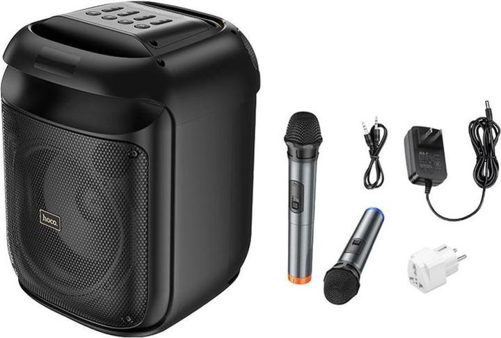 Actual product image Hoco Bluetooth speakers speaker bluetooth + 2 x wireless microphones HA13 black (Electrical connection)