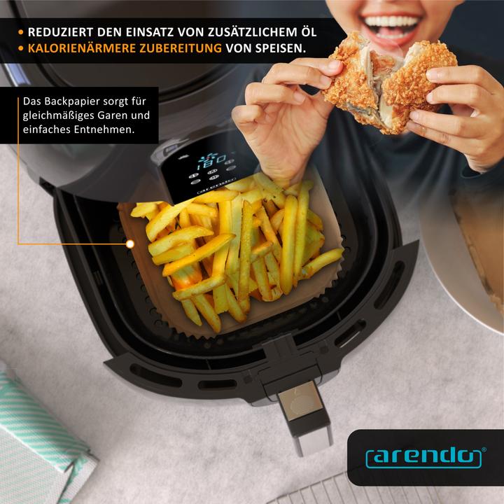 Produktbild Arendo Backpapier für Heissluftfritteuse 4,5-7,5L, 100 St., 20x20x4,5 cm, Antihaft, für Airfryer, Ofen usw.