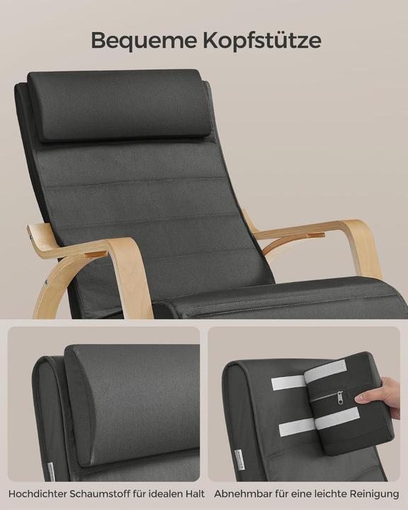 Actual product image Songmics Schaukelstuhl Verstellbar Belastbar Wohnzimmer Dunkelgrau