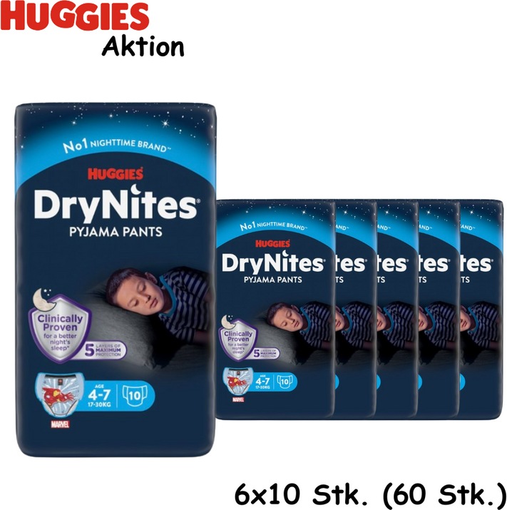 Produktbild Huggies DryNites 4-7 Jahre (Gr. M, Tragepack, 10 Stück)