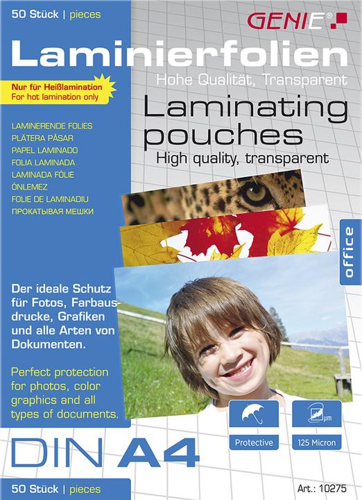 Produktbild Genie Laminiertaschen 4 - Folien. (A4, 50 Stk., 125 µm)