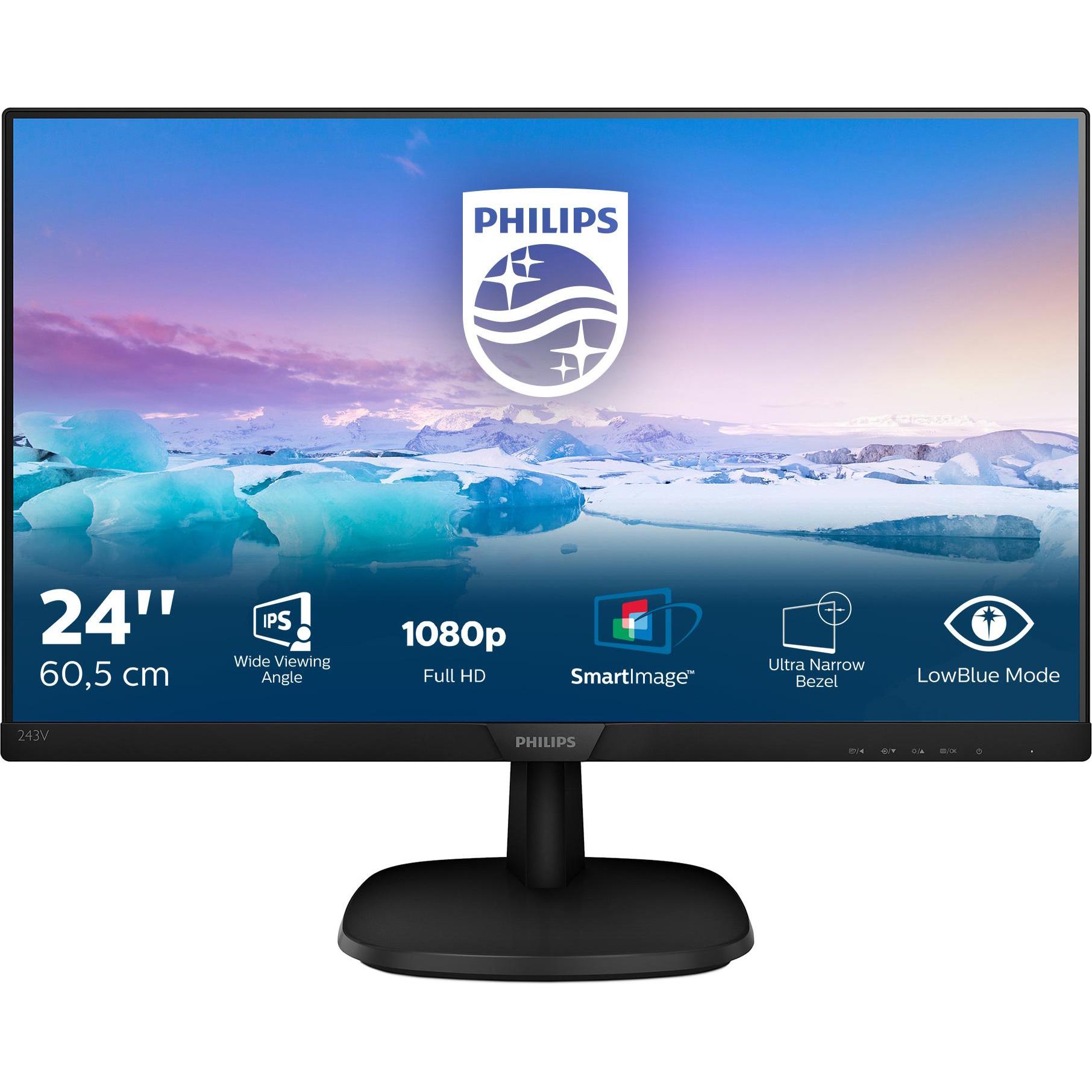 Philips 243V7QSB/00 (1920 x 1080 Pixel, 23.80"), Monitor, Schwarz