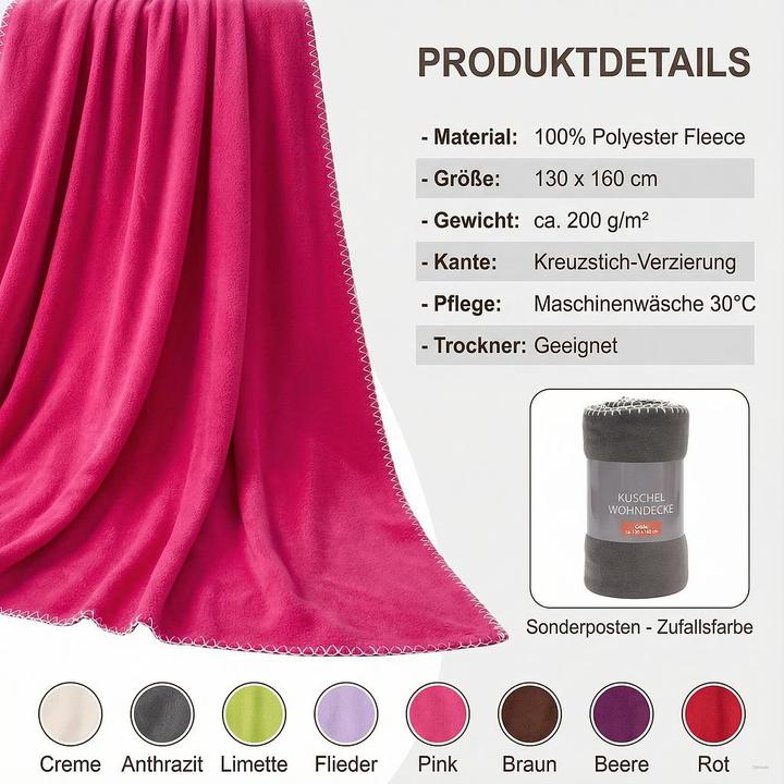 Champ Fleece Decke mit Kreuzstich, 130x160 cm (160 x 130 cm)