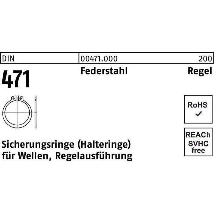 Muttern + Unterlegscheiben, Sicherungsring DIN 471 60 x 2 Federstahl Regelausf.