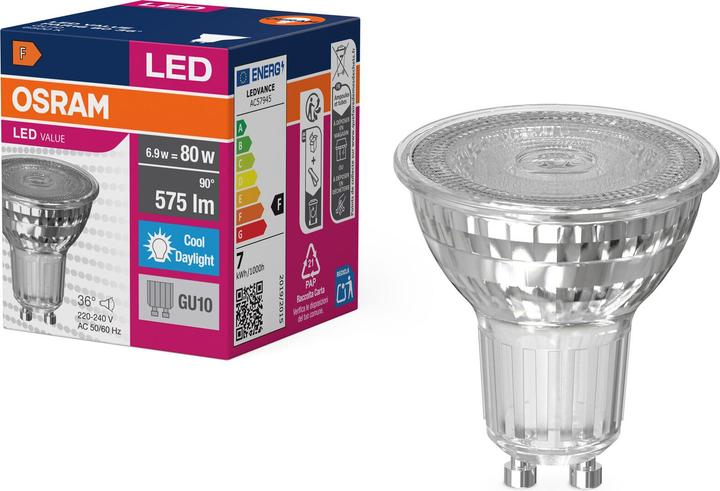 Productafbeelding Osram Waarde (GU10, 6.90 W, 575 lm, 1 x, F)