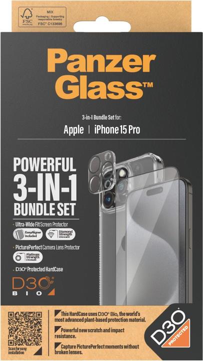 Actual product image PanzerGlass 3-in-1-Pack (1 Piece, Apple iPhone 15 Pro)