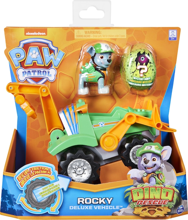 Productafbeelding Maki PAW Patrol Dino Rescue Luxe Rocky Pull-Up Voertuig met Verrassing Dinosaurus Figuur