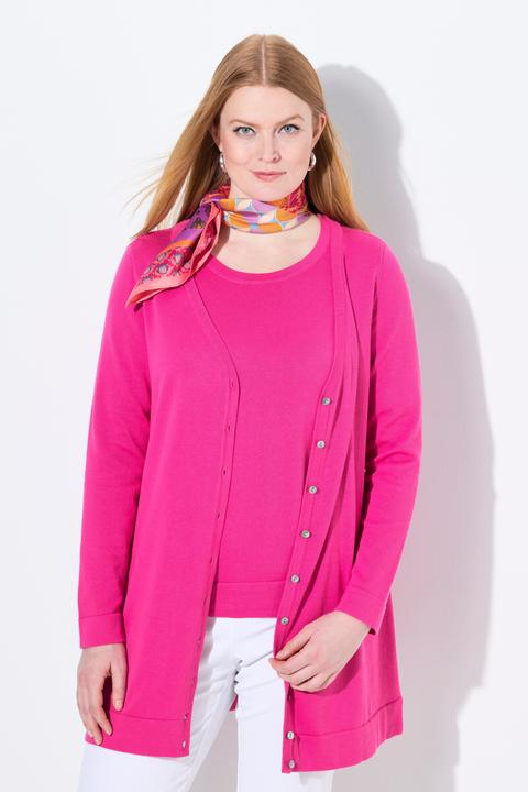 Produktbild Ulla Popken Long-Strickjacke, V-Ausschnitt, Langarm, Pima Cotton (42, 44)