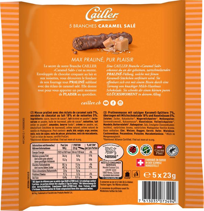 Actual product image Cailler Branches Chocolate Bars Caramel S 5 pieces (115 g)