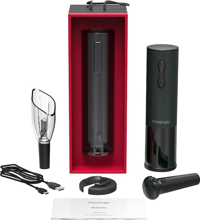 Prestigio Bolsena elektrisches Weinöffner-Set matt black retail (Elektrischer Korkenzieher)