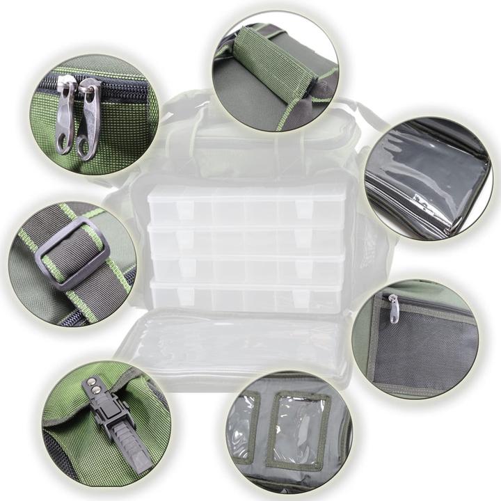 Produktbild QMBasic Angelboxentasche inkl. 4 Tackle-Boxen