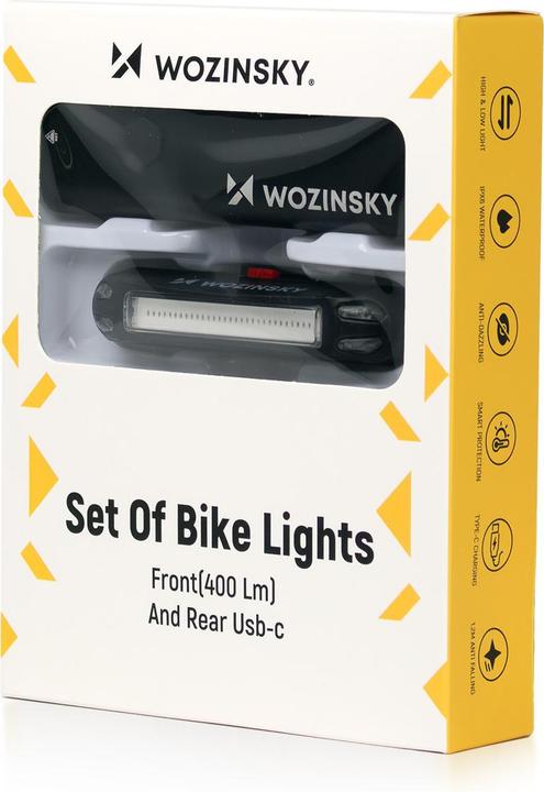 Productafbeelding Wozinsky WSBLB2 USB-C Fahrradlicht-Set vorne (400 lm) und hinten, Schwarz (400 lm, 100 lm)