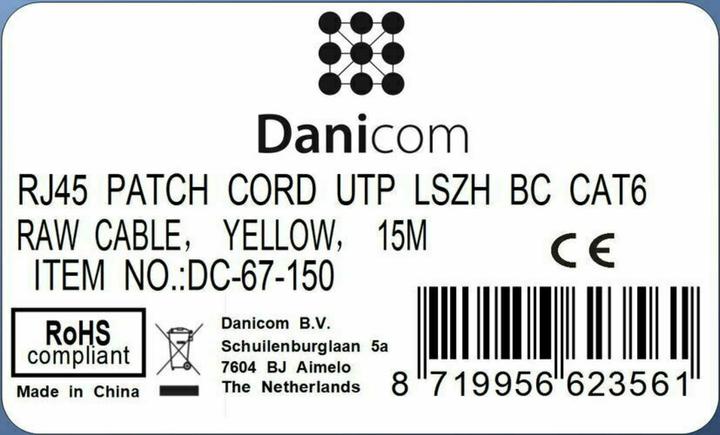 Produktbild Dsit CAT6 Netzwerkkabel, U/UTP, 15 meter, Gelb, 100% Kupfer (U/UTP, CAT6, 15 m)