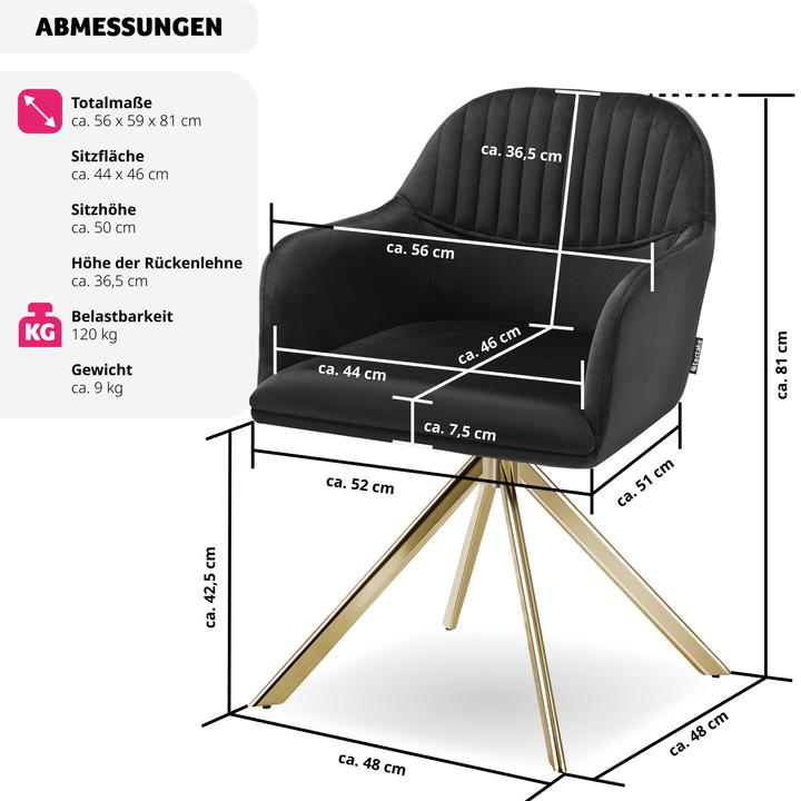 Immagine prodotto tectake Samt-Drehstuhl Lona mit dicker Polsterung