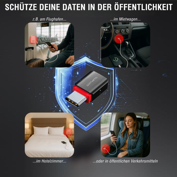 Produktbild 4smarts USB-C auf USB-A / USB-C Datenblocker Adapter, 2er Set, schwarz (USB 3.2 Gen 2, 240 W)