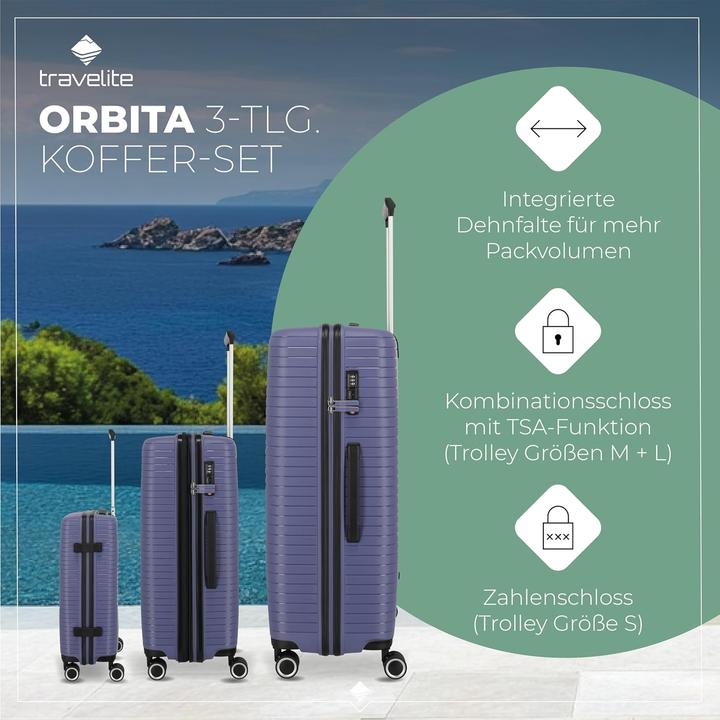Image du produit Travelite Orbita Ensemble de valises à 4 roulettes 3 pièces avec soufflet extensible (210 l)
