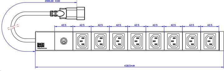 Image du produit Bachmann Bâti de prises 19" 8x IEC320 C13 femelles