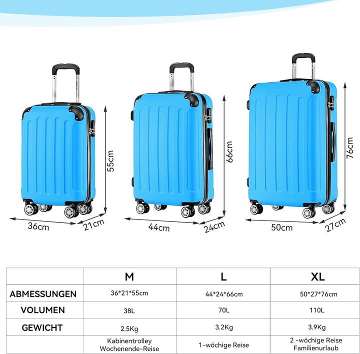 Immagine prodotto Beibye 3-teiliges Hartschalenkoffer-Set (110 l)