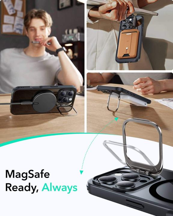 Produktbild ESR Classic Hybrid HaloLock Case mit Stash Stand (Apple iPhone 16 Pro)