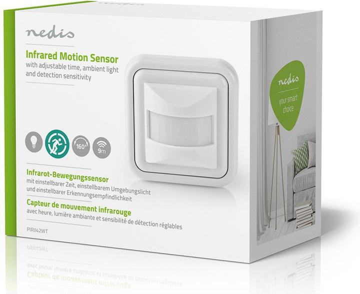 Produktbild Nedis Bewegungsmelder Innen 2-Wire / 3-Wire 160 ° 5-200 W 200 W 500 W 3-2000 Lux Sensortechnik: PIR (9 m)