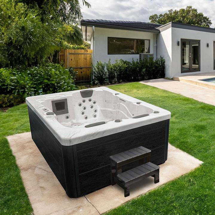 Produktbild Home Deluxe Outdoor Whirlpool WHITE PEARL, 27 Massagedüsen, Beleuchtung, Treppe und Thermoabdeckung, 3 Personen