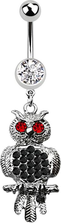 Immagine prodotto Star Piercing Banana argento con ciondolo gufo rosso e nero (senza ottone, Acciaio chirurgico 316L)