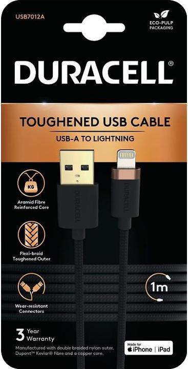 Produktbild Duracell USB-C cable for Lightning 1m (Black) (1 m, USB 3.2 Gen 1)