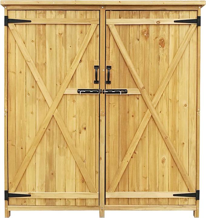 Produktbild Wiltec Gartenhaus 2 Flügel Tür 1350x500x1540mm Fichtenholz Gerätehaus Bitumen