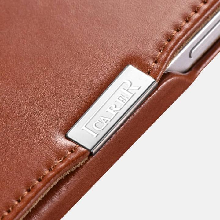 Image du produit iCarer iPhone 13 Pro Max - Echtleder Folio-Hülle mit Metallclip aus der Vintage-Serie Braun RIX1308 (Apple iPhone 13 Pro Max)