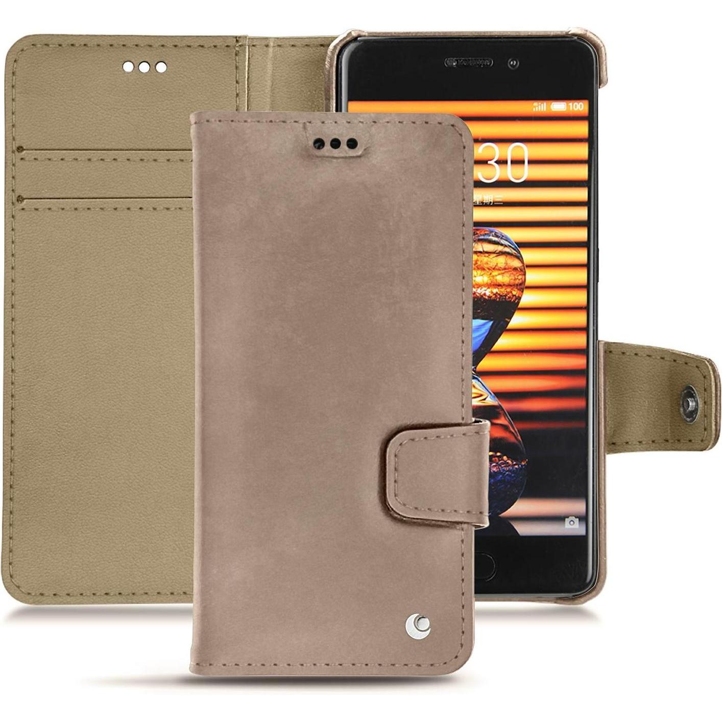 Noreve Lederschutzhülle Wallet (Meizu Pro 7), Smartphone Hülle, Beige
