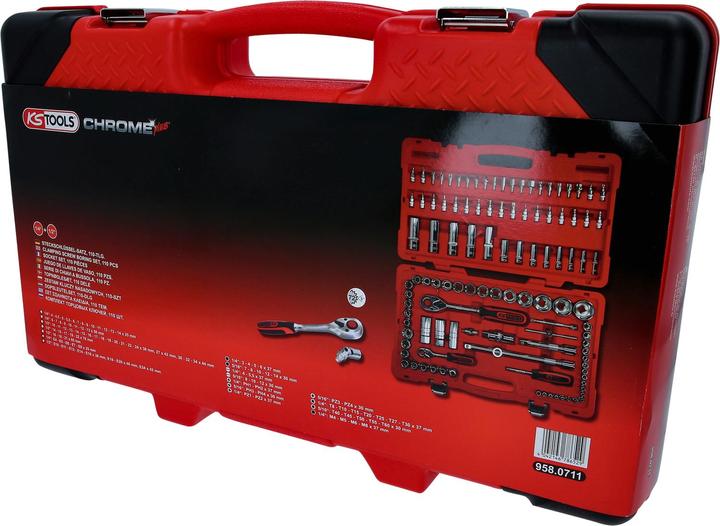 Produktbild KS Tools 1/4" + 1/2" CHROMEplus Steckschlüssel-Satz, 110 Teile, Flank Traction (1/4", 1/2")