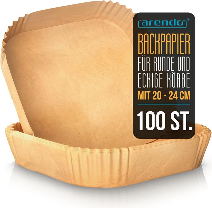 Arendo Backpapier für Heissluftfritteuse 4,5-7,5L, 100 St., 20x20x4,5 cm, Antihaft, für Airfryer, Ofen usw.