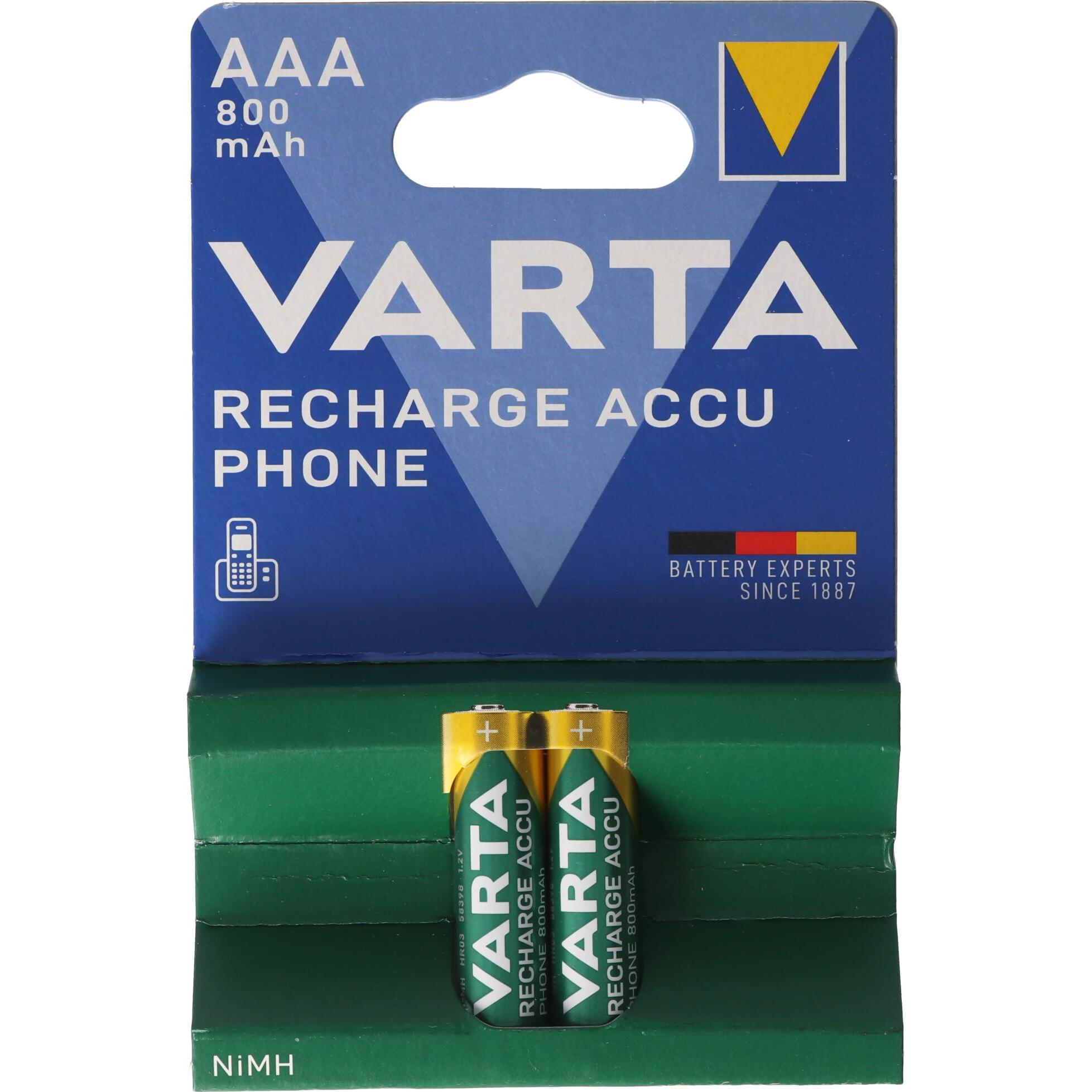 Varta Recharge Accu Phone (2 Stk., AAA, 800 mAh), Batterien + Akkus