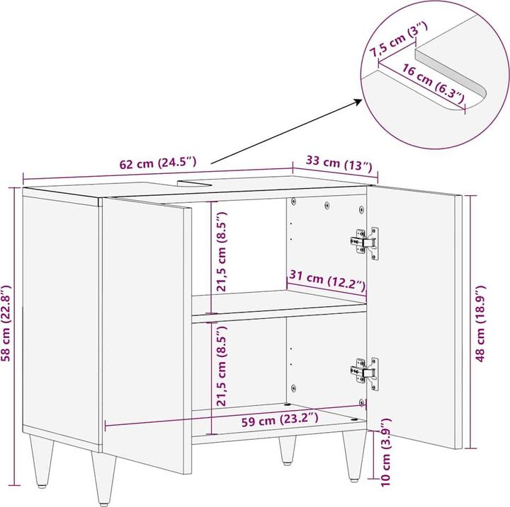 Produktbild vidaXL Waschbeckenschrank (62 x 33 x 58 cm)