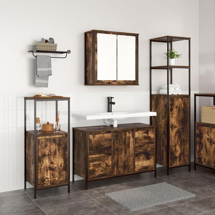 Actual product image VidaXL 3-piece bathroom furniture set made of smoked oak wood-based material