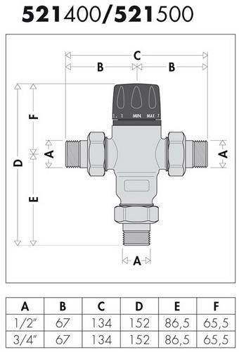 Image du produit Caleffi Mitigeur thermostatique en laiton, réglable 3/4 pouce, 30-65 degrés