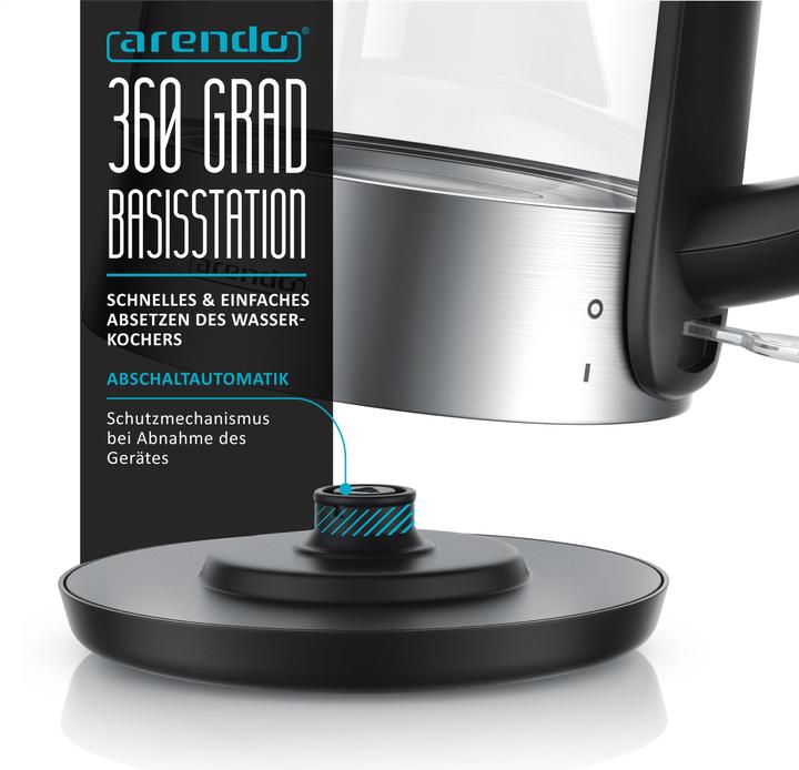 Produktbild Arendo Wasserkocher 1,7 l, 2200 W, Edelstahl & Glas, automatische Abschaltung, Kalkfilter, LED (1.70 l)