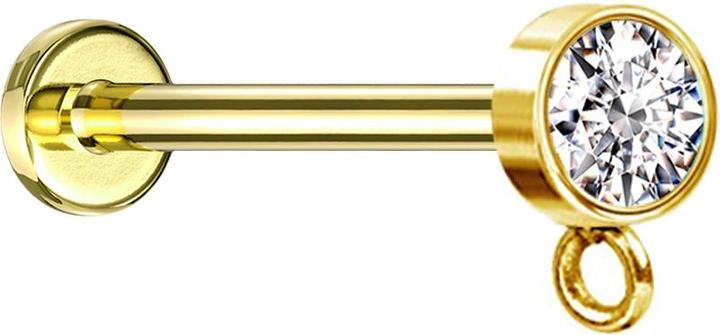 Image du produit Star Piercing Micro Labret femelle doré avec cylindre cristal argenté anneau pour pendentif (sans laiton, Acier chirurgical 316L)