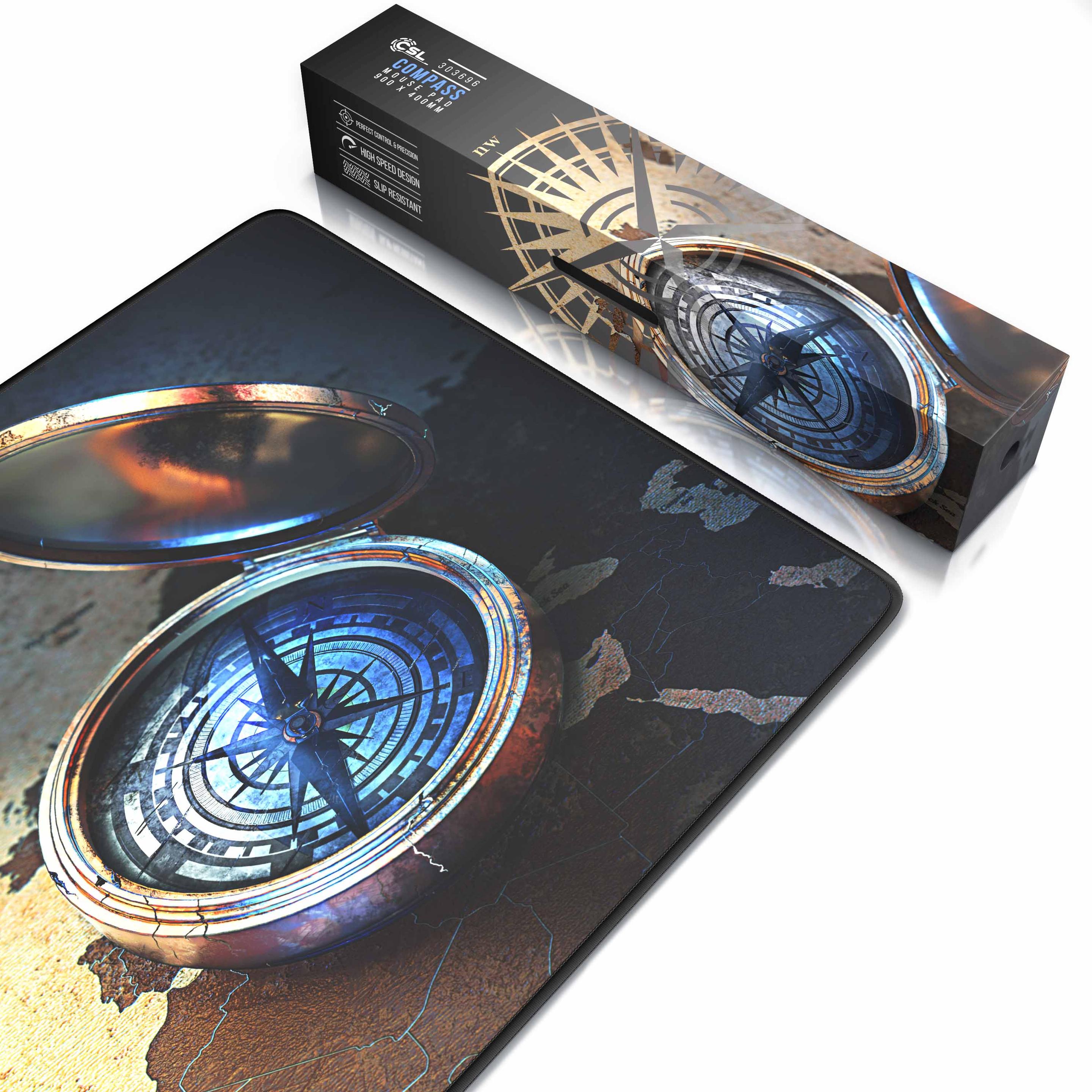 Thumbnail - CSL Gaming Mauspad, XXL Mausmatte 900 x 400mm, Präzision & Geschwindigkeit, Compass (XXL), Mausmatte, Schwarz