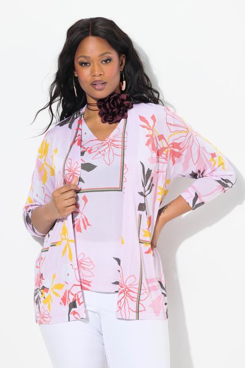 Actual product image Ulla Popken Floral Open Shape Long Sleeve Cardigan (46, 48)