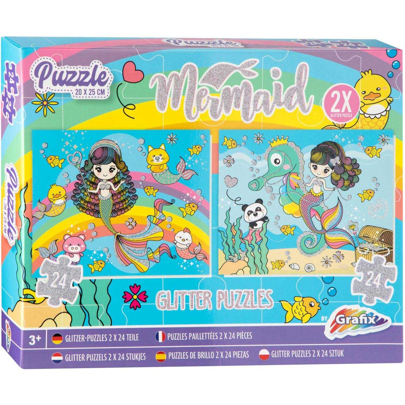 Grafix Glitzer-Puzzle-Set Meerjungfrau, 2x24st.