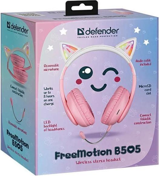 Produktbild Defender słuchawki Bluetooth FreemotionB505 Led różowy/pink (63505) (21 h, Kabellos)